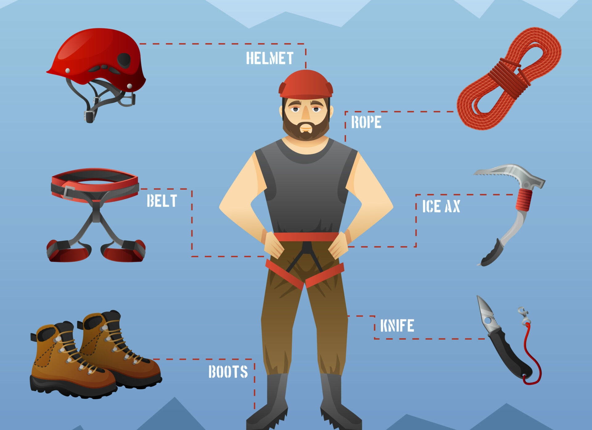 An illustrated guide showing the steps to set up a rappel anchor using a pre-existing bolt or anchor point, emphasizing the importance of proper knot tying and safety checks.