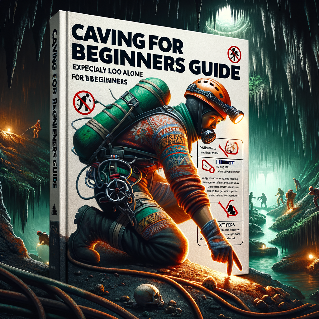 Beginner caver learning essential caving skills and techniques, equipped with beginner's caving equipment, following safety tips from a 'Caving for Beginners Guide' for an introduction to caving.