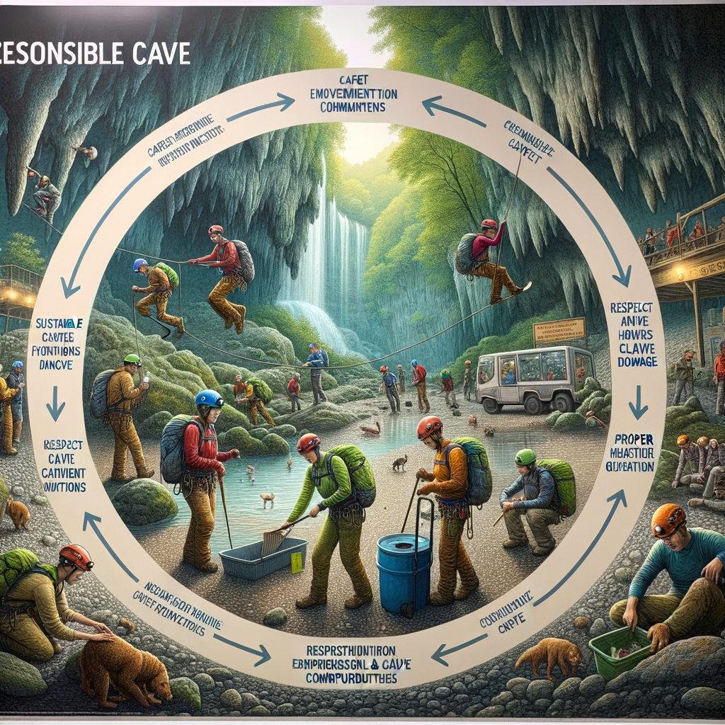 Cavers demonstrating responsible caving ethics, respecting nature, and promoting local communities conservation during a sustainable cave exploration, highlighting the environmental impact of caving and community involvement in cave preservation.