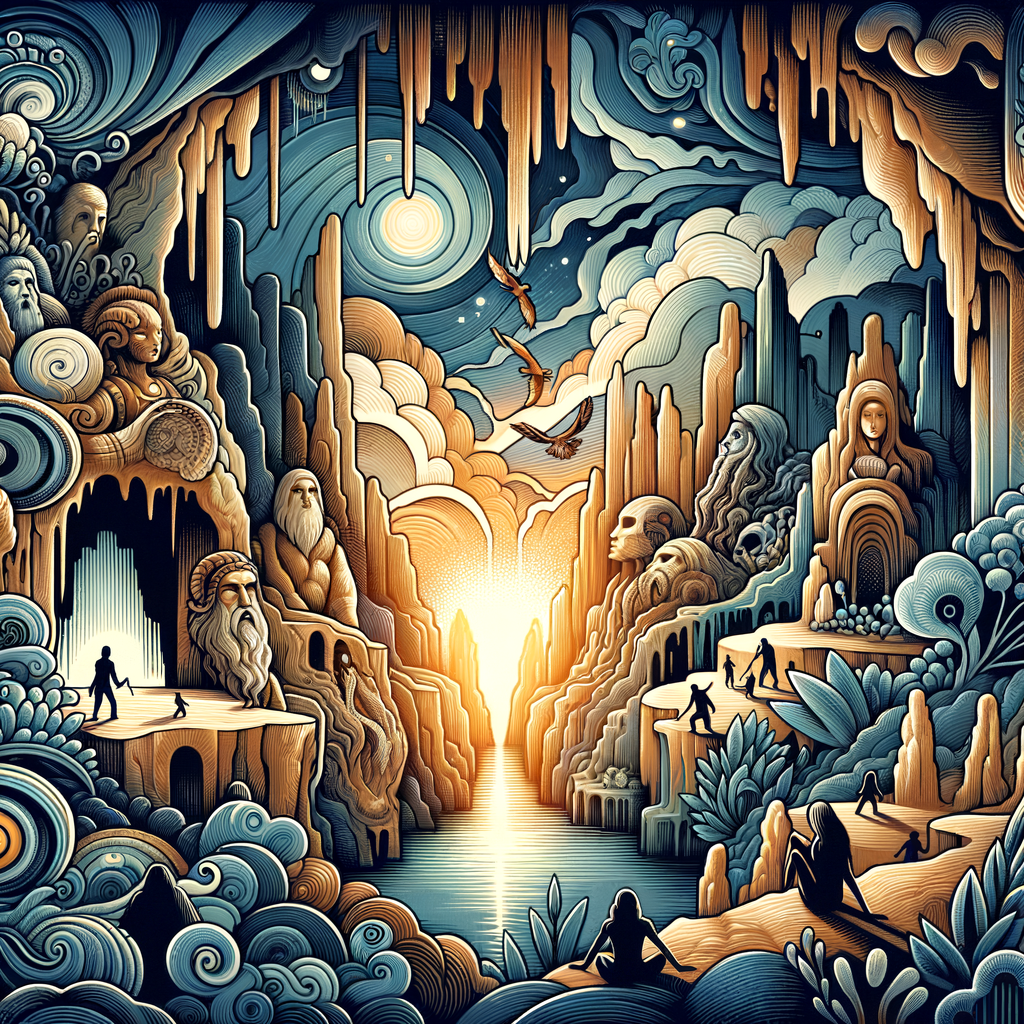 Captivating illustration of global cave folklore, showcasing myths about caves, ancient cave legends, and stories of caves from around the world, evoking mystery and intrigue synonymous with cave mythology worldwide.