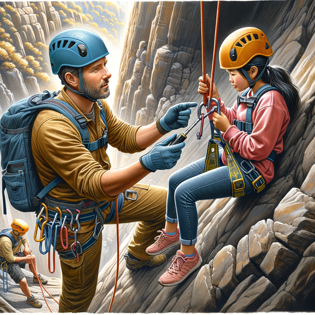 Beginner learning rappelling techniques for the first time with professional guidance, showcasing the basics of starting rappelling, essential rappelling equipment, and useful tips for rookies.