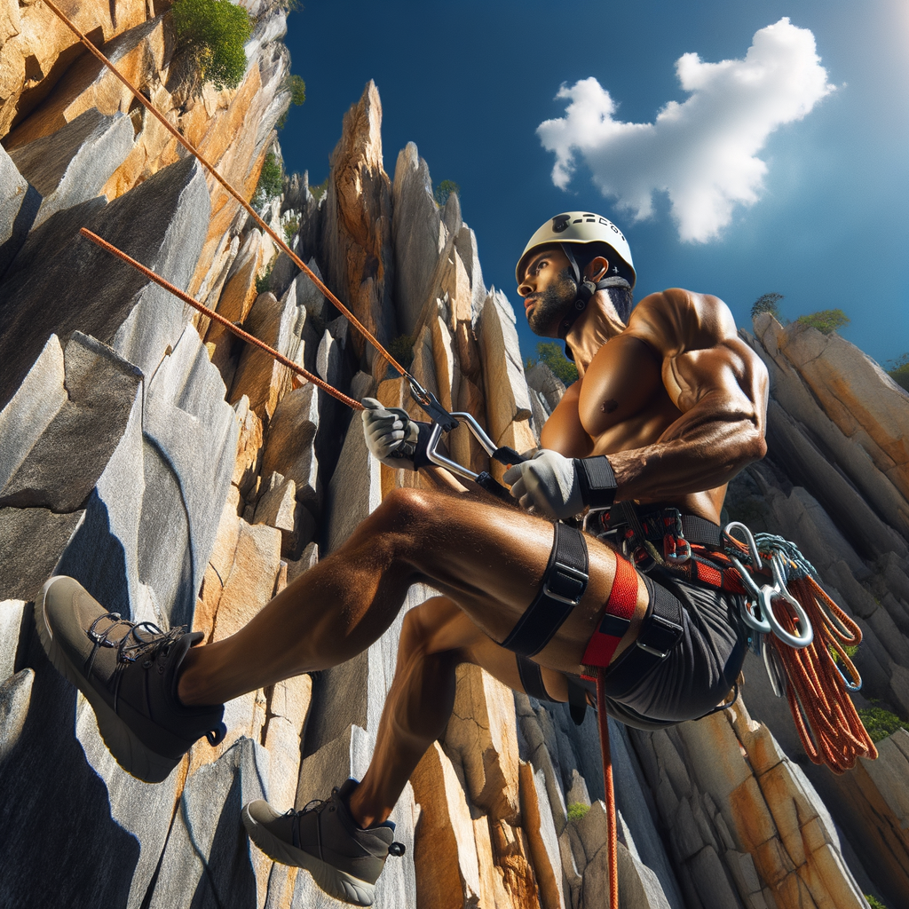 Fit individual experiencing weight loss through rappelling down a steep rock face, showcasing the fitness benefits of this outdoor activity and adventure sport for effective fitness training.
