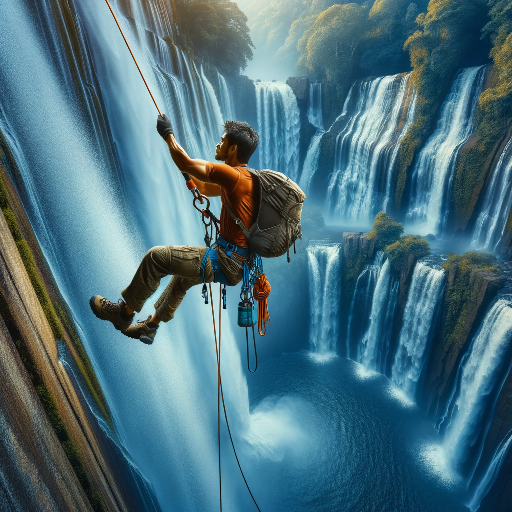 Adventurer skillfully waterfall rappelling in Cascade Country, showcasing extreme sports and outdoor activities in the region, perfect for nature adventures and Cascade Country tourism.