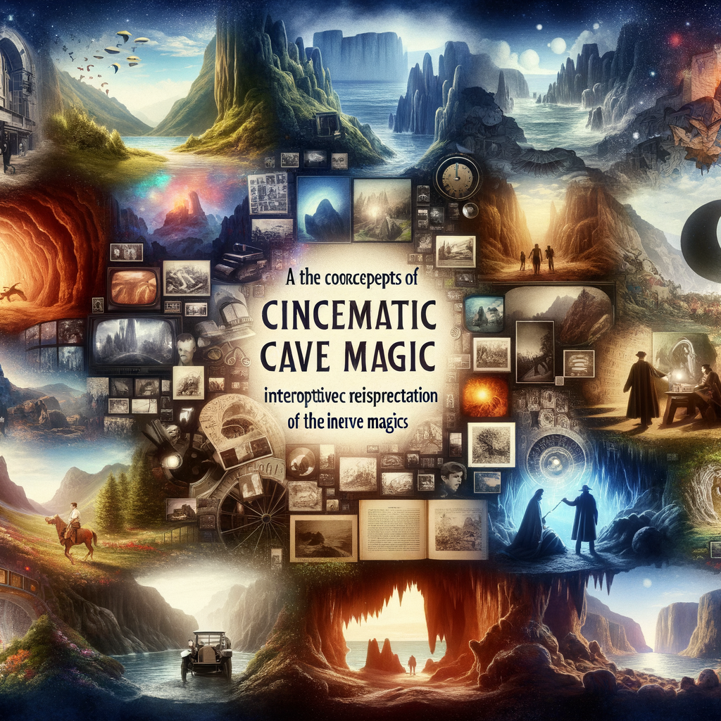 Collage of CineCave Magic showcasing diverse cave settings in movies and literature, highlighting the depiction of caves in cinema and print.